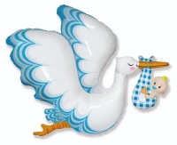 Foil balloon 24" FX - Baby Boy Stork,  unpacked (flat)